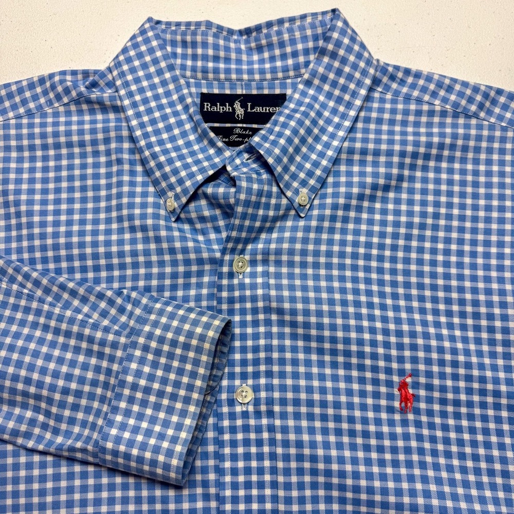 Ralph Lauren Mens XL Blake Blue White Check Button Down Oxford Shirt